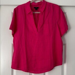 J. Crew Bright Pink Blouse 💯 Linen with Short Sleeves. Size: M NWOT ✨